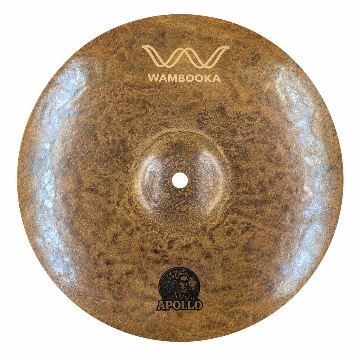 Wambooka Apollo Splash 10 inch front view B20 hand-hammered cymbal with Apollo emblem