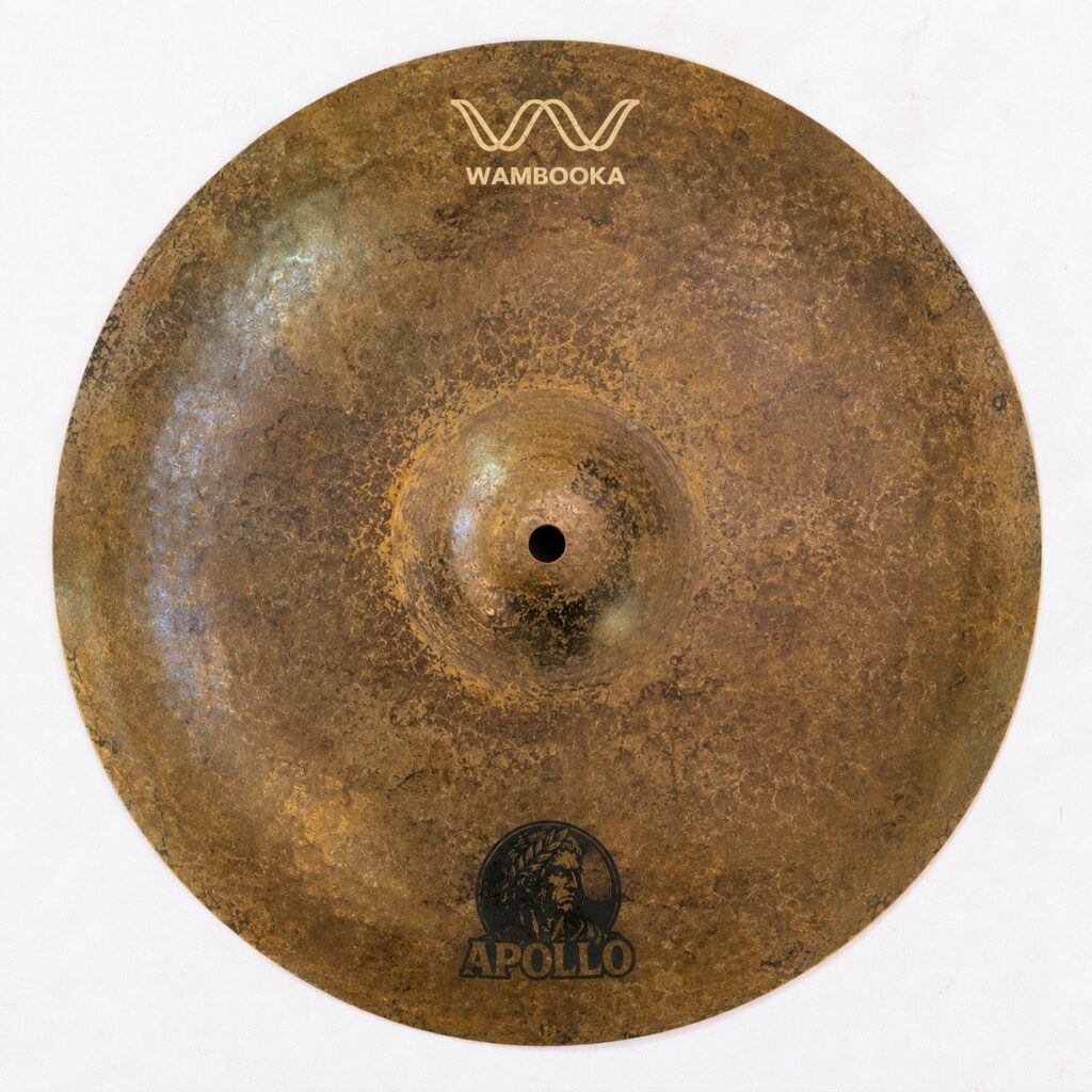 Wambooka Apollo Splash 12 inch front view B20 hand-hammered cymbal with Apollo emblem