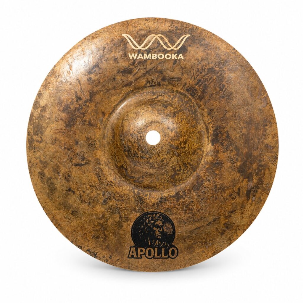 Wambooka Apollo Splash 8 inch front view B20 hand-hammered cymbal with Apollo emblem